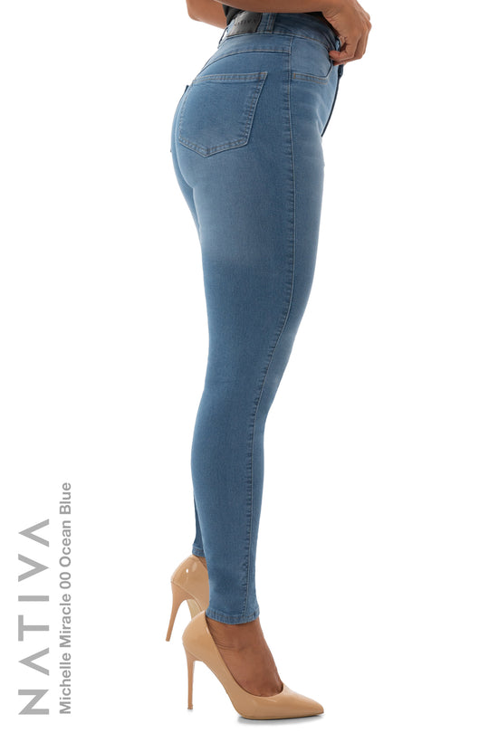 SUPER SKINNY JEANS, MICHELLE MIRACLE 00 OCEAN BLUE, Talle Alto. Moldeador. Movimiento Intenso. Tecnología No Stress®